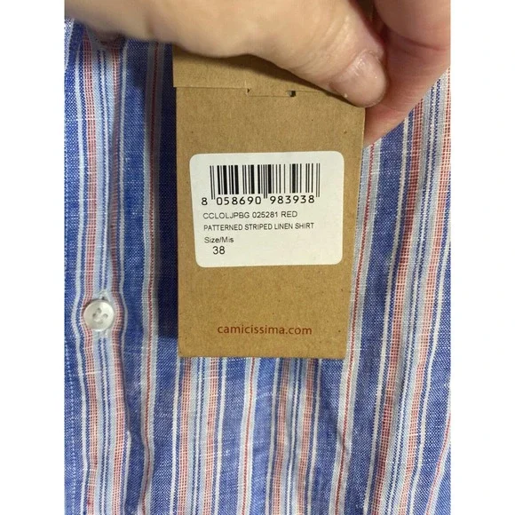NWT Camicissima Milano Mens Long Sleeve Dress Shirt Linen size 38 (M) Stripe D25 - Picture 5 of 7